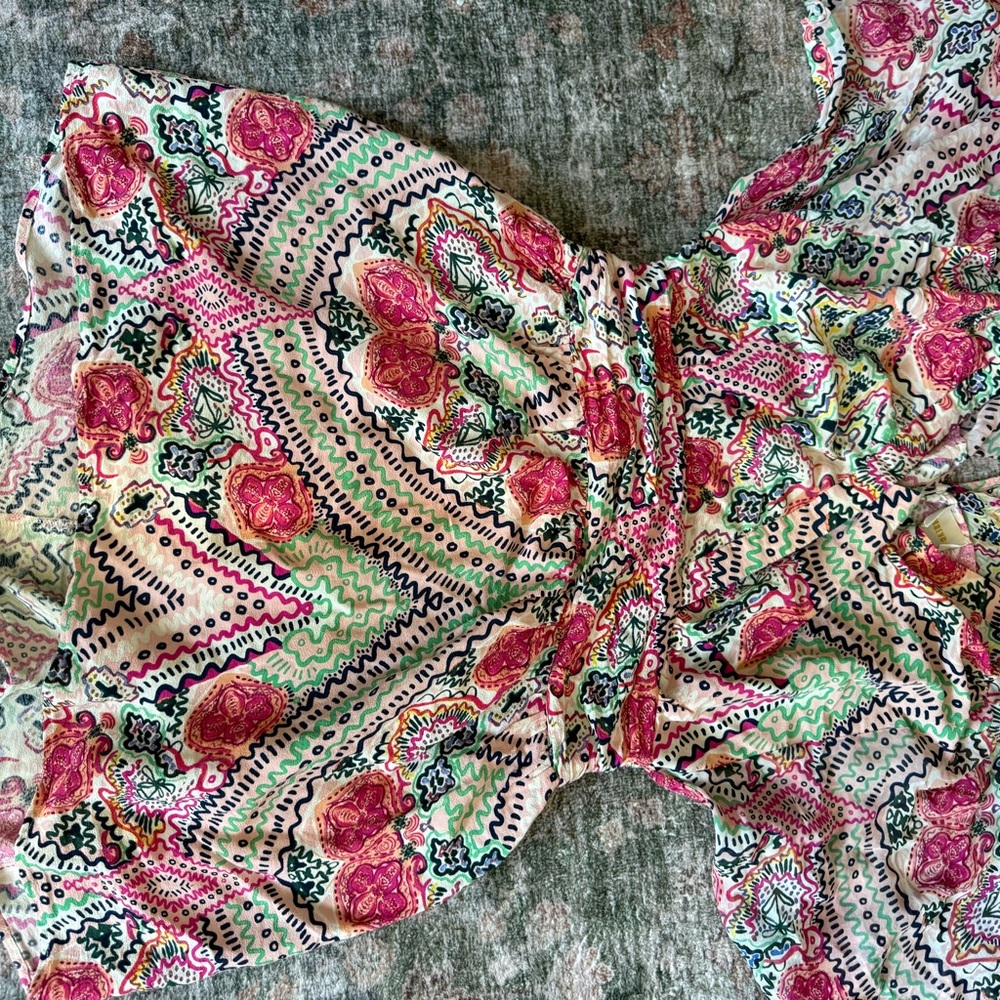 Anthropologie. Pink, Green, blue & Cream Paisley Mini Dress
